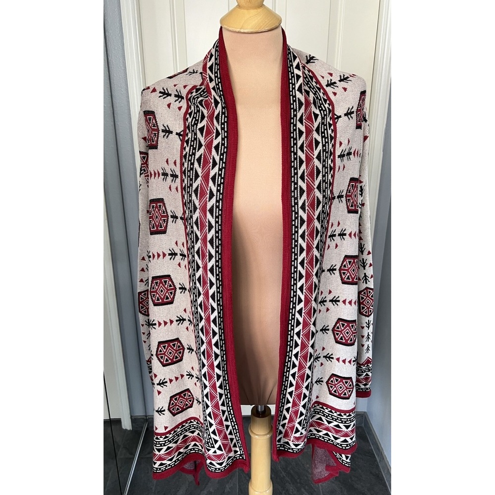H&M Divided Cascading Cardigan Women's Tan/Red‎ Aztec Tribal Print Size Small
